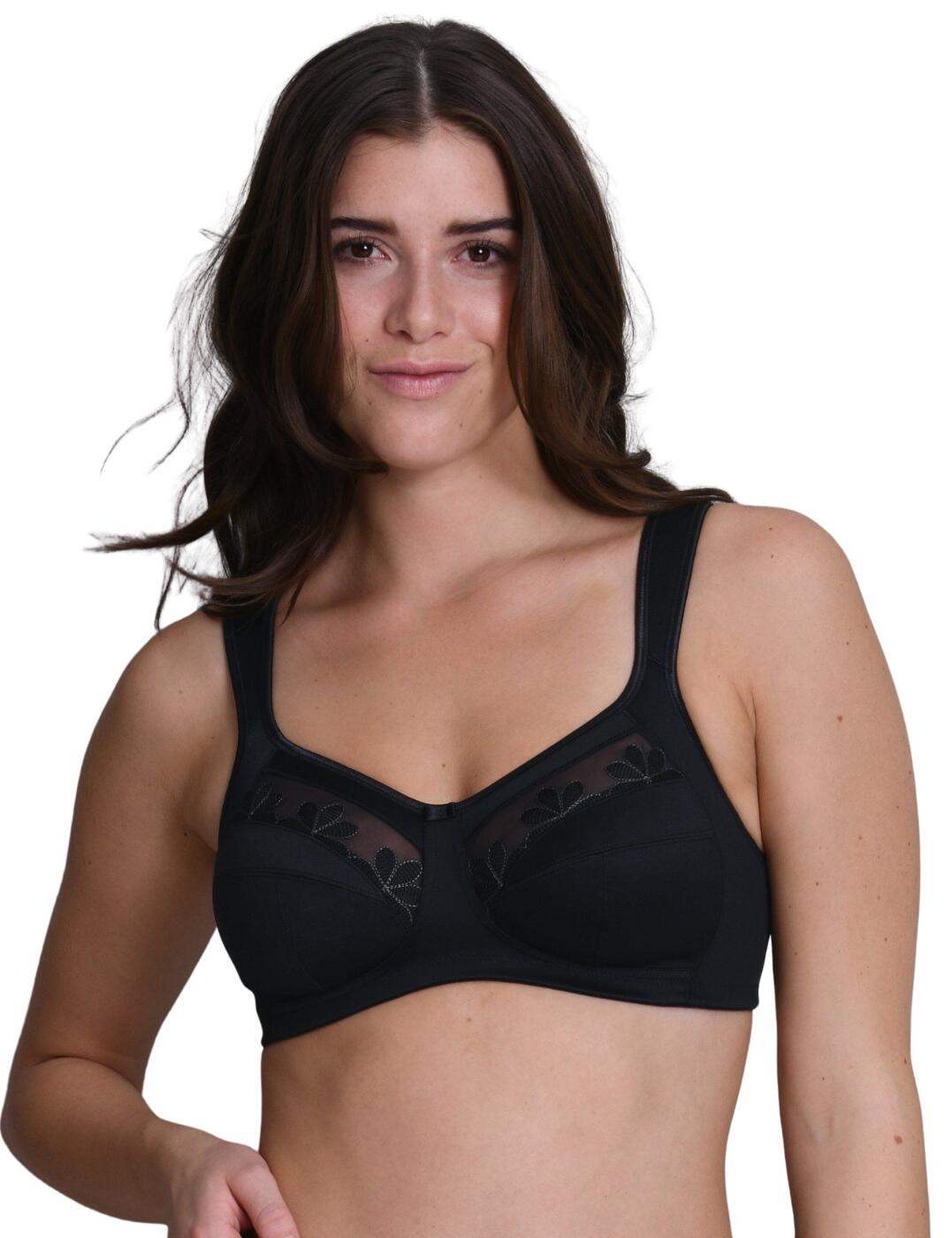 Sophia comfort bra by Anita is sure to become your new favourite. The padded straps allow for all-day wear without strain. The upper cup features a sheer embroidered panel offering a stylish addition to this bra. Designed with elasticated panels along the cleavage and underarm to allow additional support and relief. The lower panel is lined giving you comfort and modesty. Adjustable straps for a tailored fit and a hook and eye back fastening.  Adjustable and padded straps Lined cups Non-Wired Non-Padded Hook and eye fastening Embroidered detail on cups Sheer top panel on cup Composition: 80% Polyamide &pipe; 20% Elastane Listed in UK Sizes  51264-92549-1216127 5809 Comfort Bra