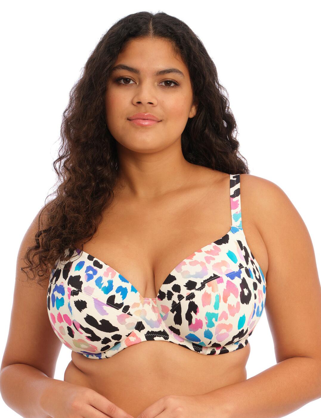 If you’re looking for a fun and fashionable way to rock the beach this season, then check out Elomi's Party Bay bikini top! This plunging bikini top features a stunning leopard print design that will definitely catch some attention. It is made of LYCRA® XTRA LIFE™ lightweight fabric, which is incredibly comfortable. This piece also comes with underwired and non-padded cups for the most comfortable fit while still being supportive, along with adjustable shoulder straps and extra lining in the cups to ensure no-show throughs – so you can feel secure while in this gorgeous statement piece. The neckline includes concealed elastic to keep the piece in place. This beautiful bikini top comes with matching coordinates available.  Plunging bikini top Stunning leopard print Fully printed cups, straps and back cut from LYCRA® XTRA LIFE™ lightweight fabric Underwired Non-padded Neckline includes concealed elastic Fully lined Powernet back lining Adjustable length shoulder straps Extra lining in cups to ensure no show throughs Matching coordinates available Country of origin: Sri Lanka Composition: 85% Polyamide &pipe; 15% Elastane Listed in UK sizes  60206-105034-1377888 801402 Plunge Bikini Top