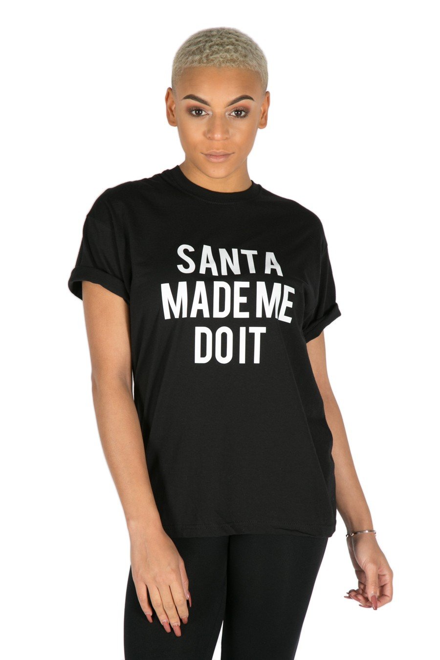 santa made me do it slogan t-shirt - black - m
