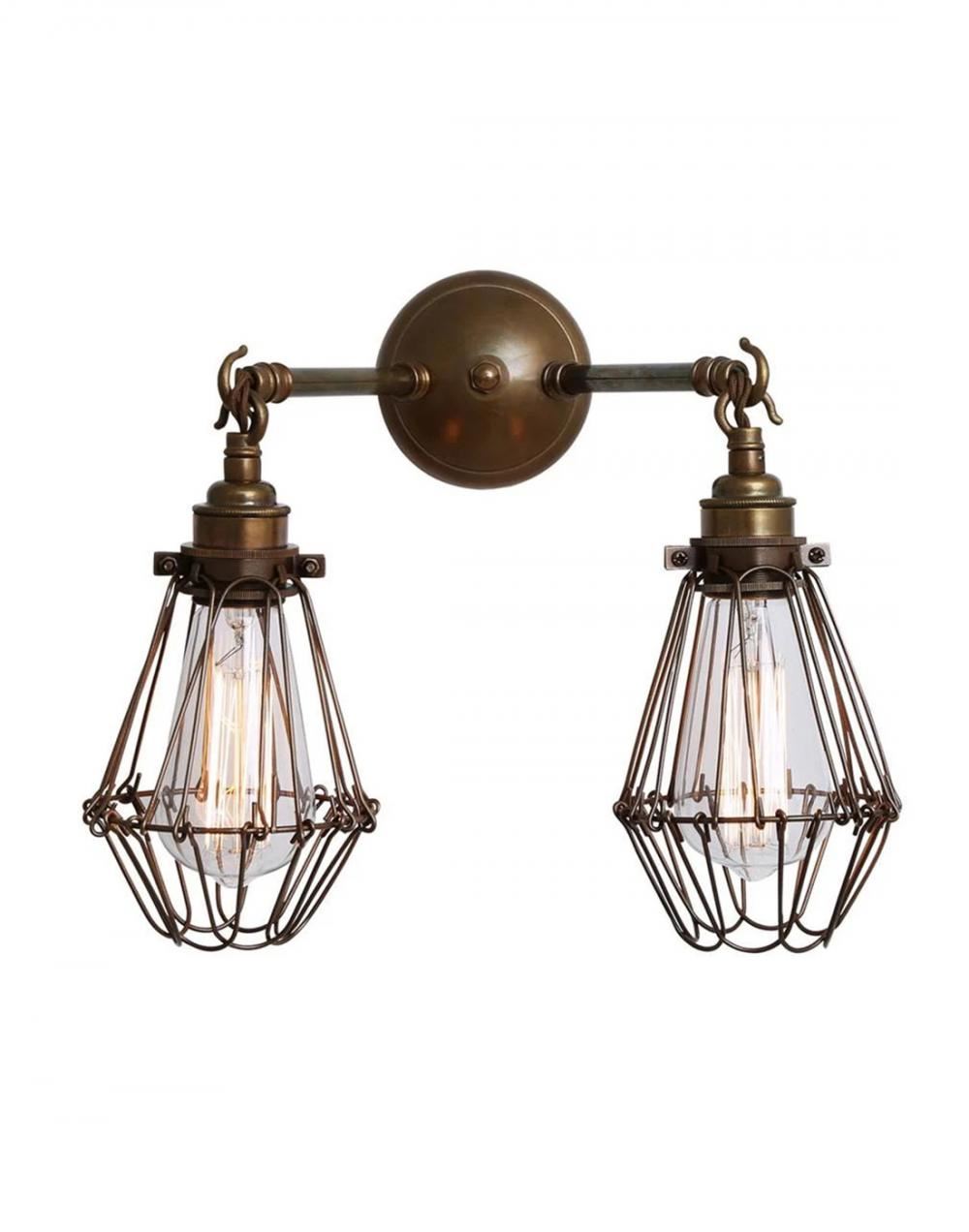 Vintage Cage Double Wall Light Antique Brass Bronze Cage