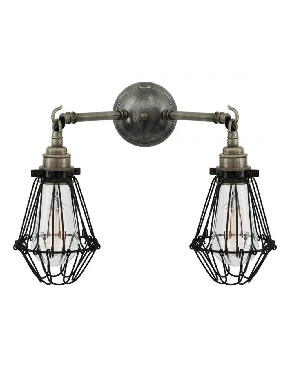 Vintage Cage Double Wall Light Antique Silver Black Cage