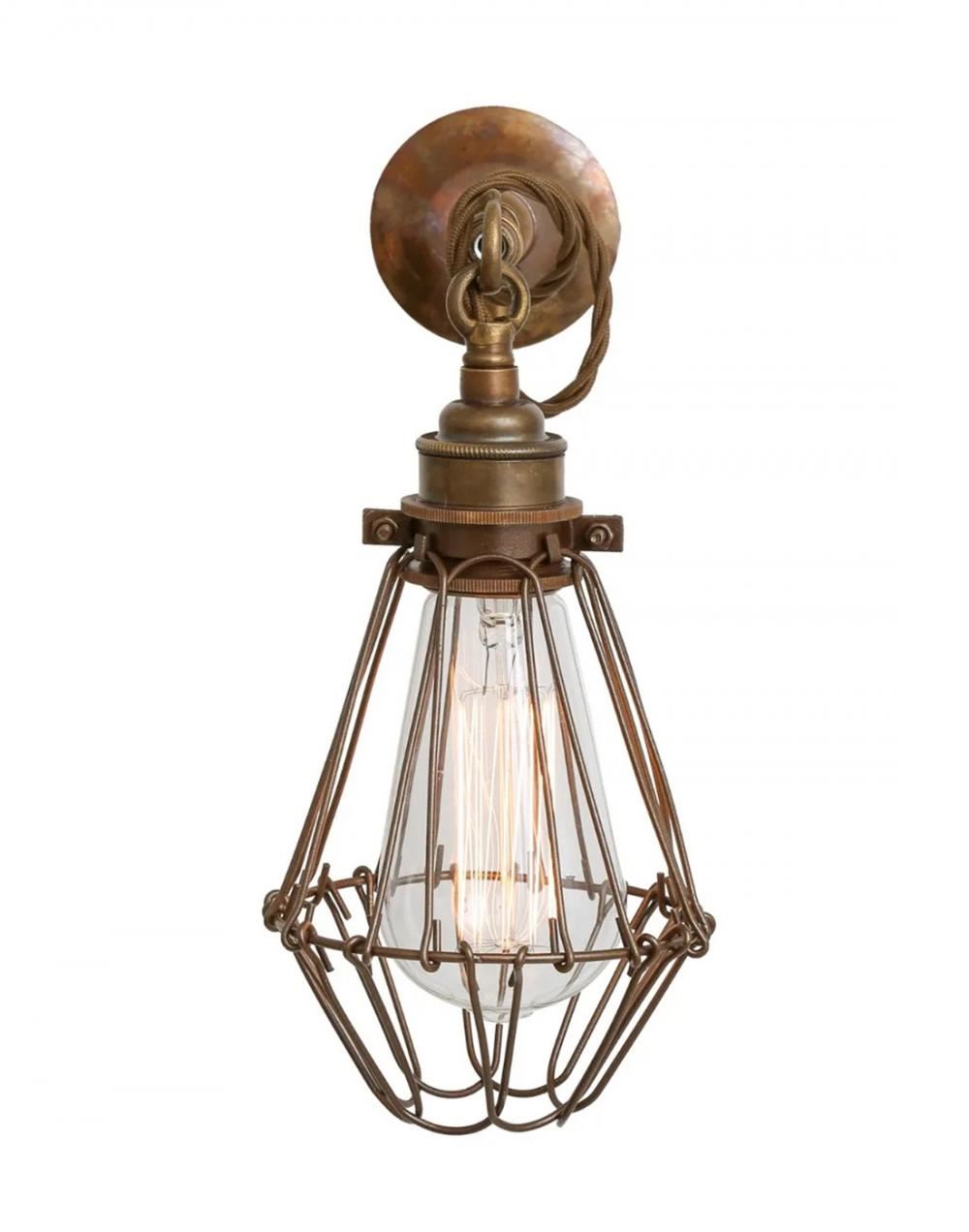 Vintage Cage Wall Light Antique Brass Bronze Cage
