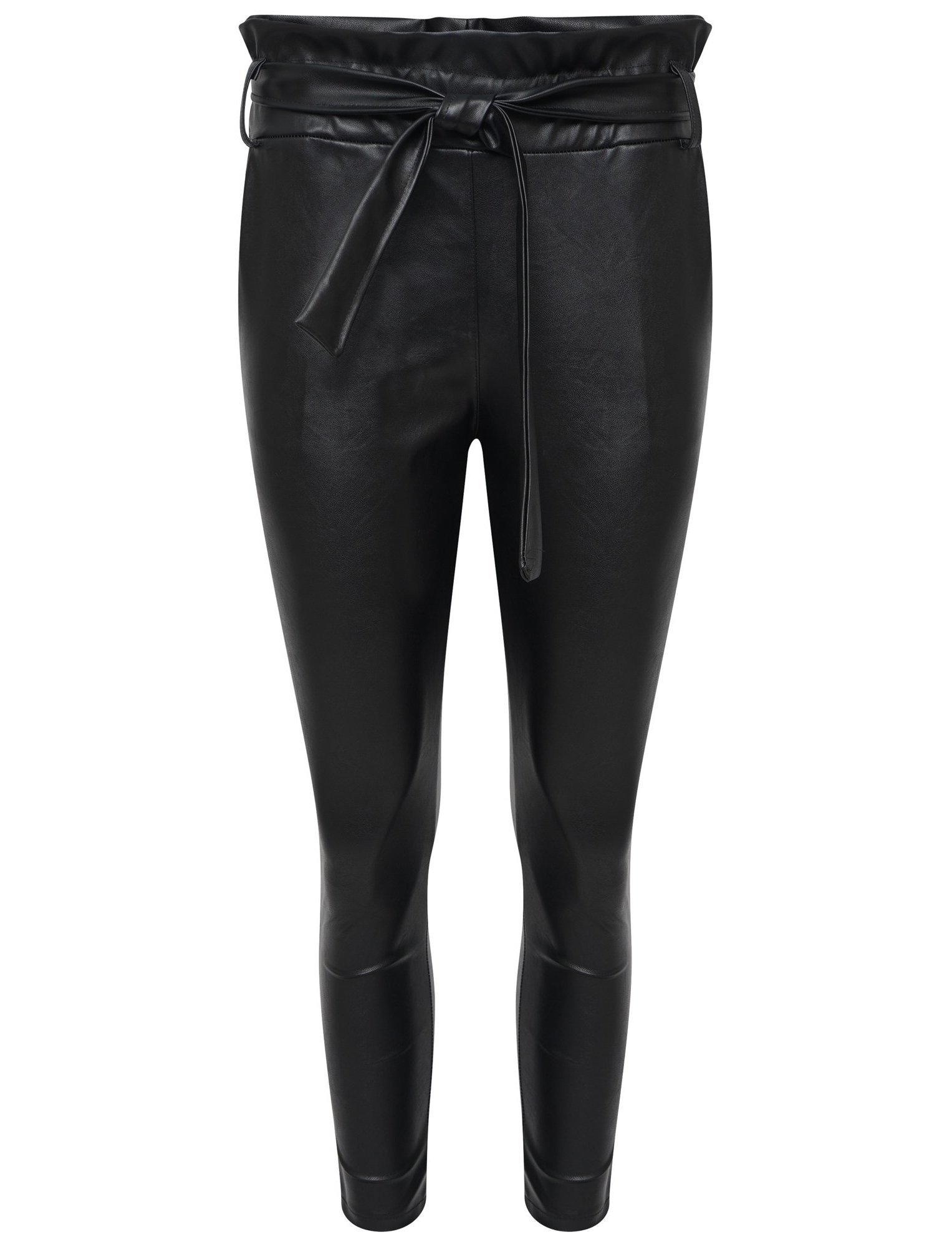 FAUX LEATHER PAPER BAG RELAXED FIT CROPPED TROUSER - BLACK - S