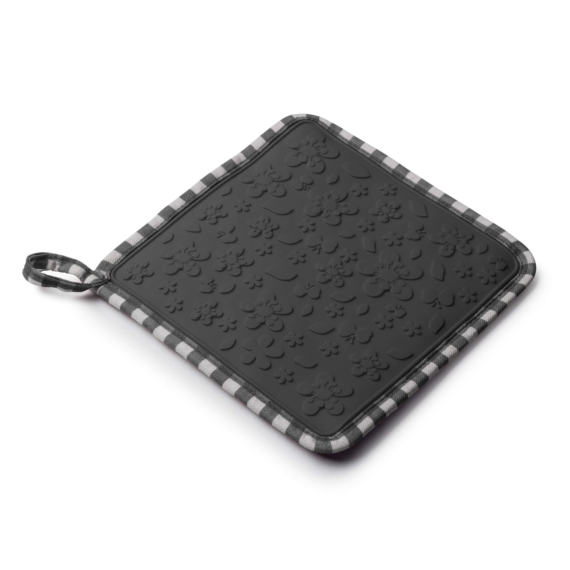 Zeal Silicone Square Hot Grab / Trivet Mat, Gingham, Dark Grey