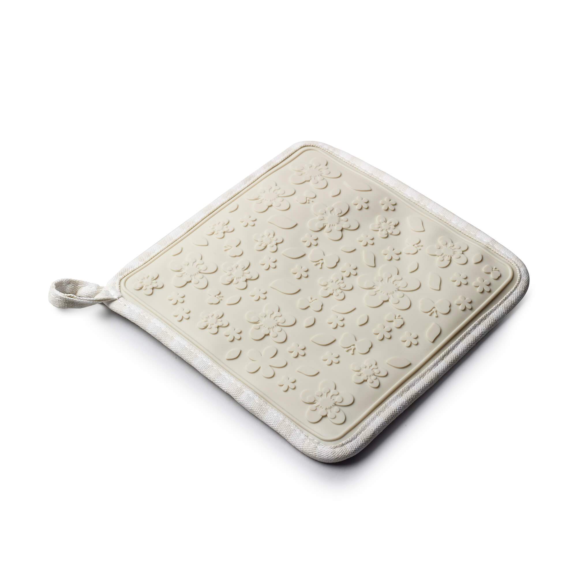 Zeal Silicone Square Hot Grab / Trivet Mat, Gingham, Cream