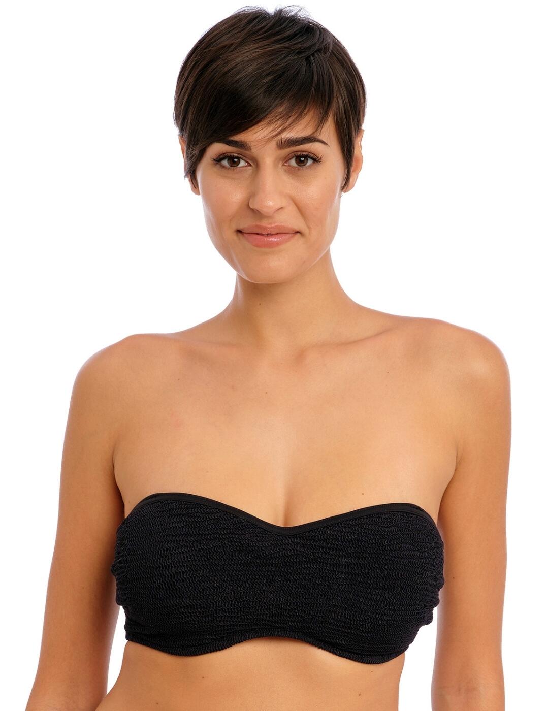 Introducing the Freya Ibiza Waves underwired bandeau bikini top. This timeless bandeau shape offers good coverage for your bust whilst subtly showcasing it. The non-padded fit is great for those who want to be comfortable but still look elegant on the beach. Featuring support from an underwire and adjustable multi-way detachable straps for versatile styling, this top has you covered however you are looking to wear it! Plus, a clasp closure adds a higher level of security. The simple, yet sophisticated design is finished with an all-over Italian crinkle fabric perfect for an effortless summer look. Complete your beach day ensemble by pairing it with matching swimwear also available from Freya.  Timeless bandeau shape Non-padded Offers good coverage Supportive underwire Adjustable multi-way detachable straps allow for versatile styling Clasp closure Sophisticated design with all-over Italian crinkle fabric Matching swimwear is also available Country of origin: Tunisia Composition: 90% Polyamide &pipe; 10% Elastane Listed in UK sizes  60314-105154-1381275 203810 Bandeau Bikini Top