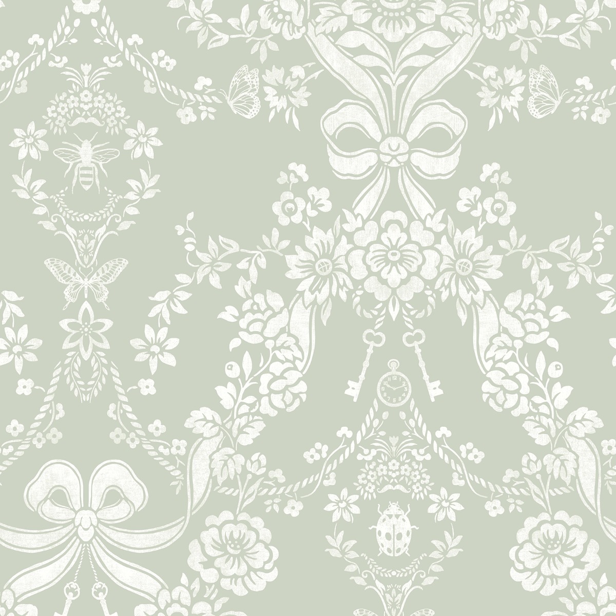 Bow Damask Wallpaper Sage Green Holden 14170