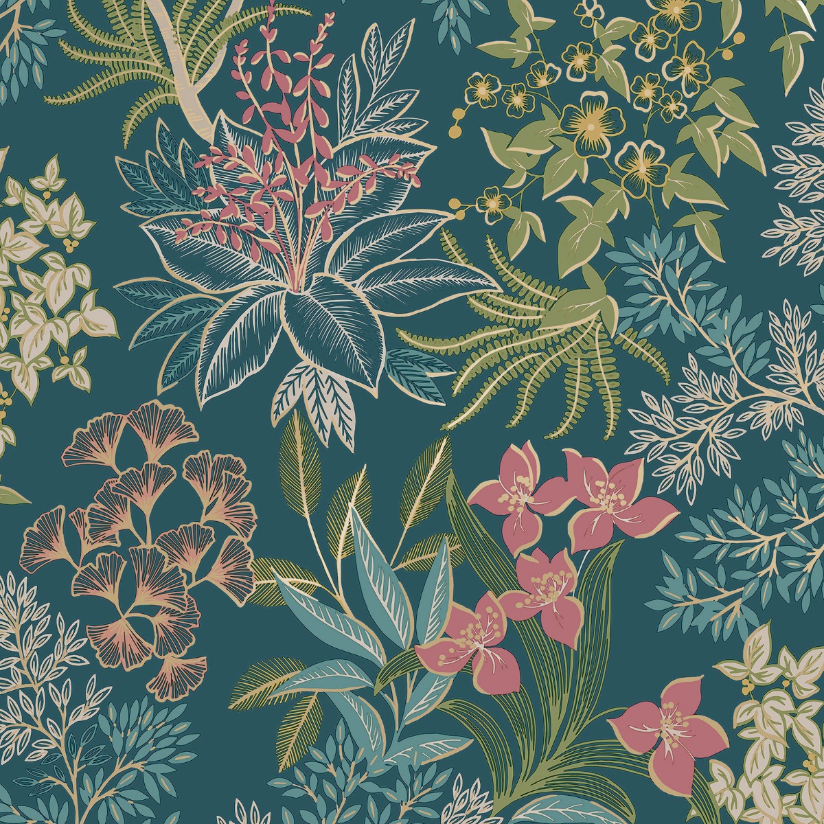 Holden Decor Full Bloom Teal Wallpaper, Blue
