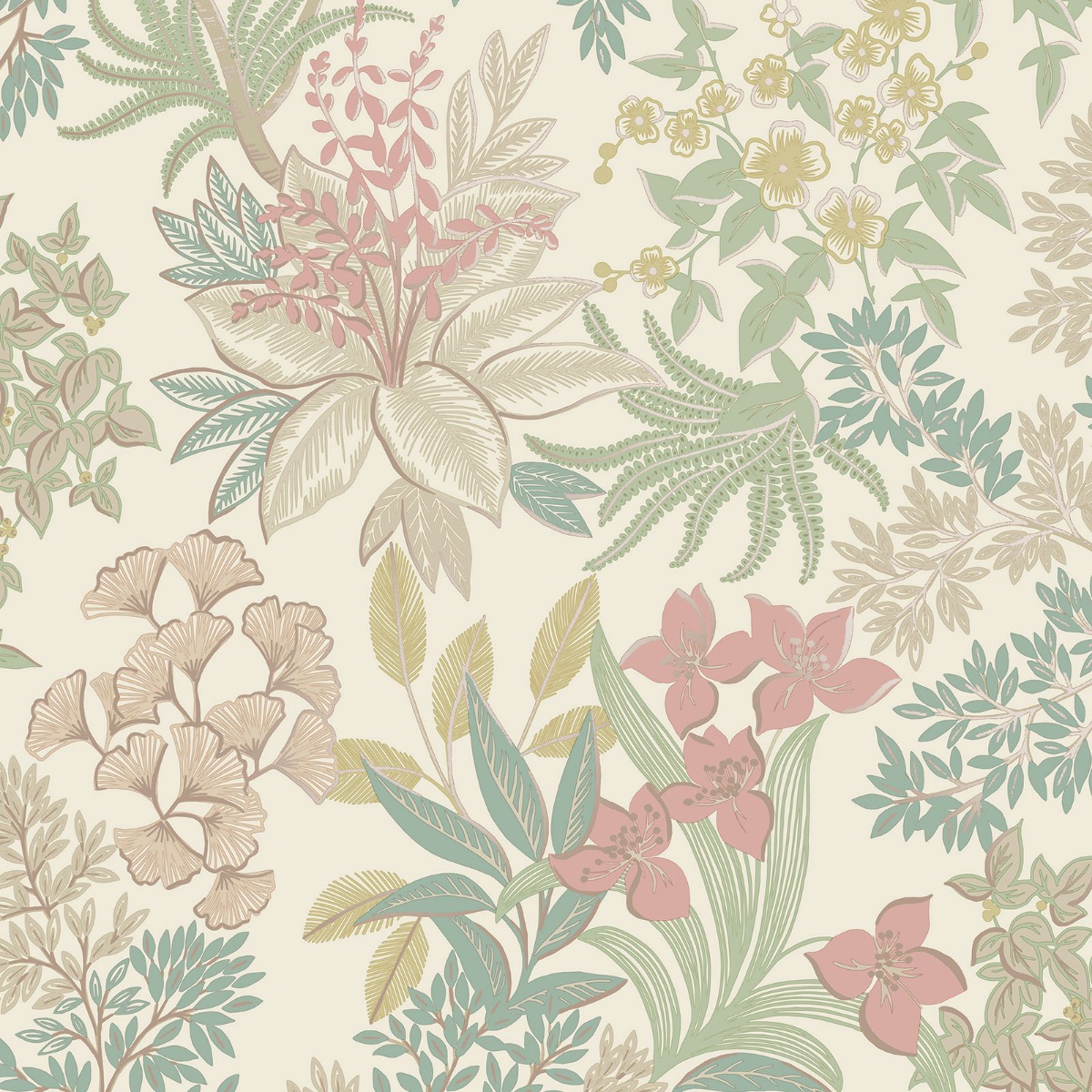 Holden Decor Full Bloom Cream Pink Wallpaper, Pink