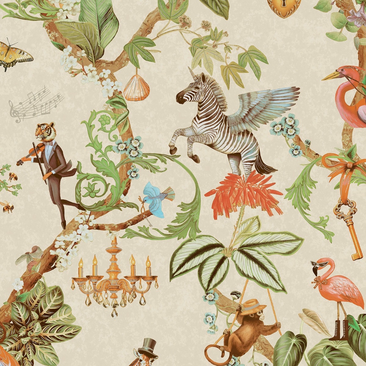 Holden Decor Safari Symphony Beige Wallpaper, Multi