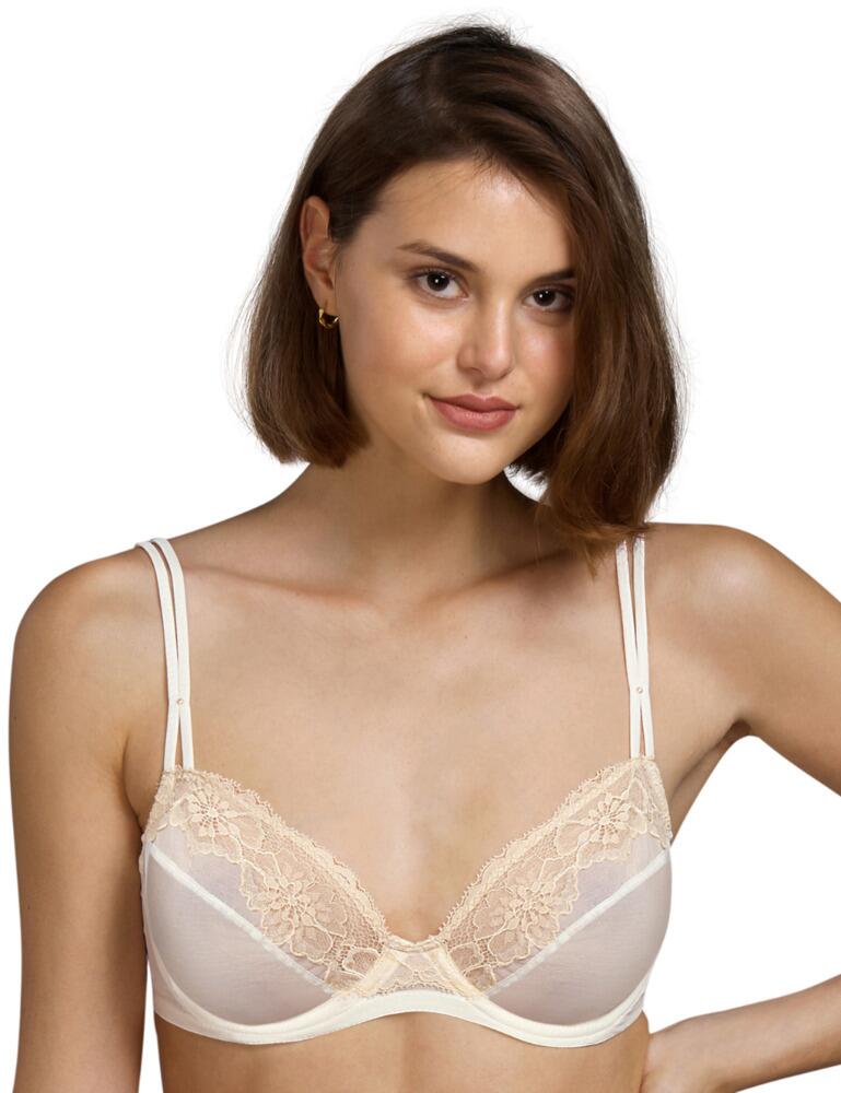 Add some luxury to your lingerie collection with these Eden Rock full cup bra by Andres Sarda. This bra has non-padded cups and is underwired for support. It is lightly lined with transparent tulle which centres the breasts and gives additional support. It features the signature adjustable double straps with crystal detailing which can also be worn as a crossed back. The sheer floral lace sits along the top of the cups and creates a gorgeous look.  Full cup bra Non-padded cups Underwired Lightly lined with transparent tulle Signature double adjustable straps Crystal detailing Option of crossed back Sheer floral lace Hook and eye closure Composition: 87% Polyamide &pipe; 13% Elastane  Listed in UK sizes  50494-91371-1201277 3308511 Full Cup Bra