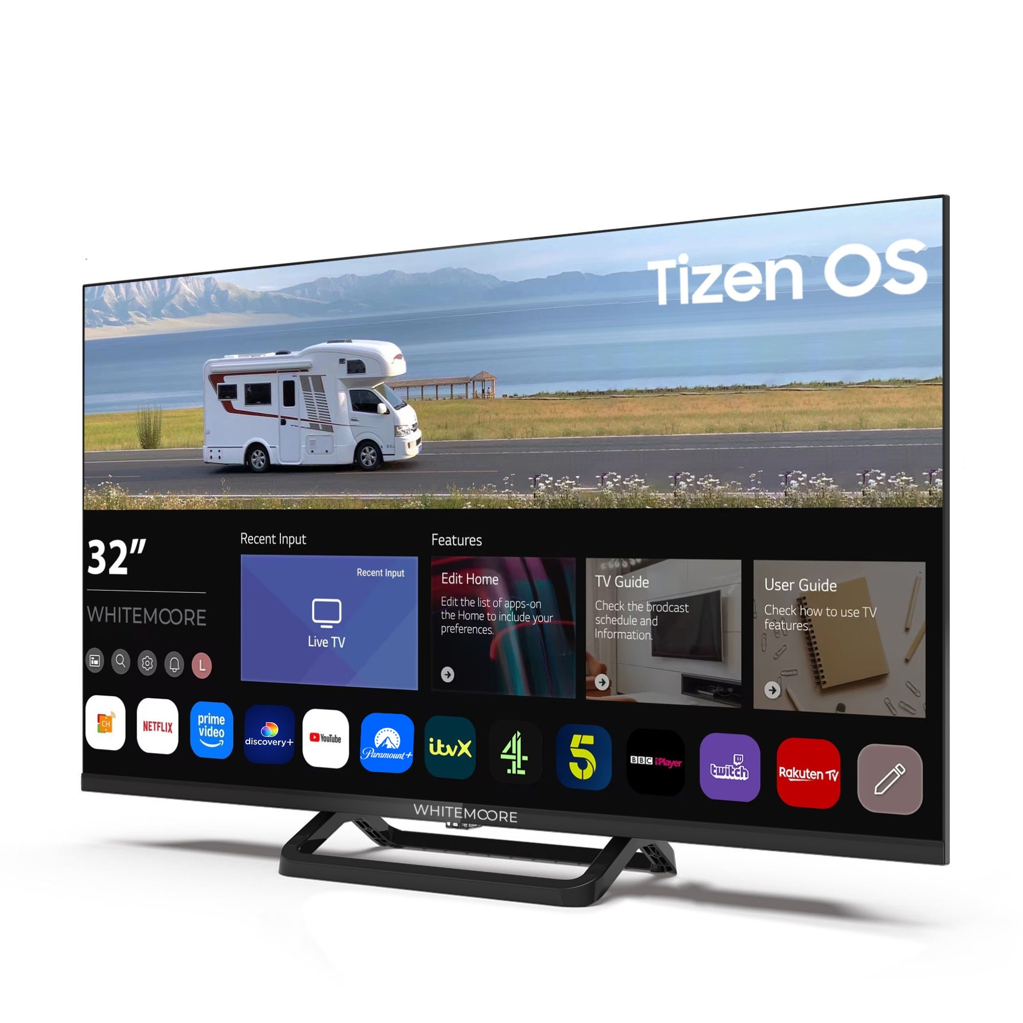 Image of Whitemoore 32” 12V/24V Smart TV – Tizen OS, WiFi, Freeview, Netflix, Prime, Airplay, HDMI/USB, for Caravan/Truck/Boat, 3-Year Warranty
