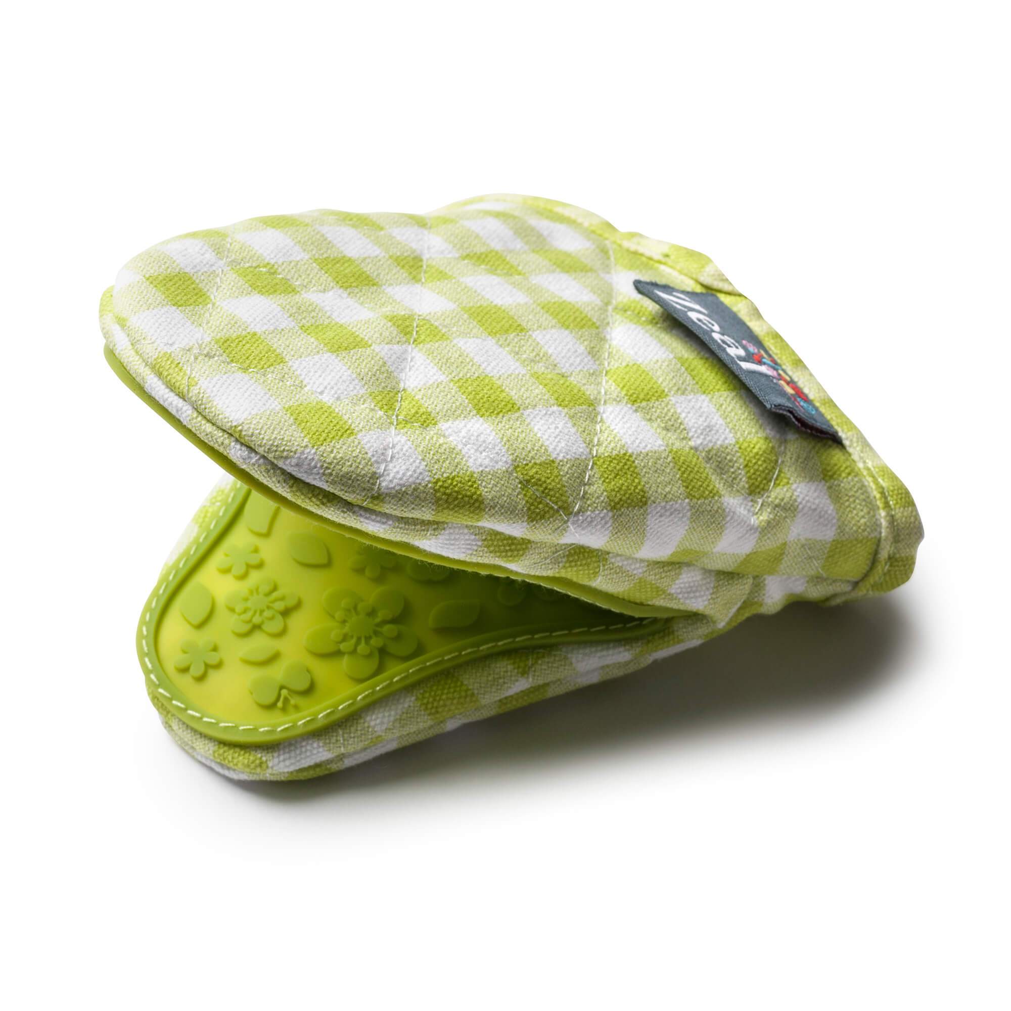 Silicone Hot Grab Mini Oven Mitt, Gingham Green Lime Green