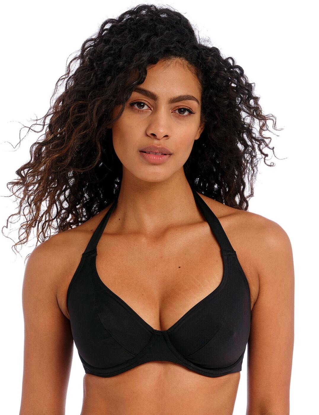 Make a splash in the Freya Jewel Cove halter bikini top. Inspired by classic swimwear design, this halter top offers timeless style and chic sophistication. You’ll love the non-padded cups that ensure comfort and underwired support - great for an all-day beach or pool stay. The scarf ties halter creates a feminine look, while the clip fastening ensures effortless wearability. Complete your look with matching swimwear from the Jewel Cove range.  Halter bikini top Non-padded cups for comfort Underwired for support Halter scarf ties Clip fastening Simple and comfortable design Timeless piece Matching swimwear available Country of origin: Indonesia Composition: 82% Polyamide &pipe; 18% Elastane Listed in UK sizes  60388-105237-1383080 7232 Halter Bikini Top
