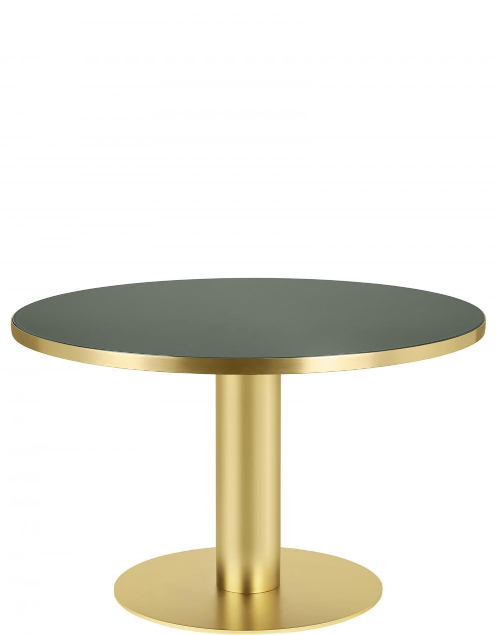 Gubi 20 Dining Table Round Brass Base 125 Glassbottle Green