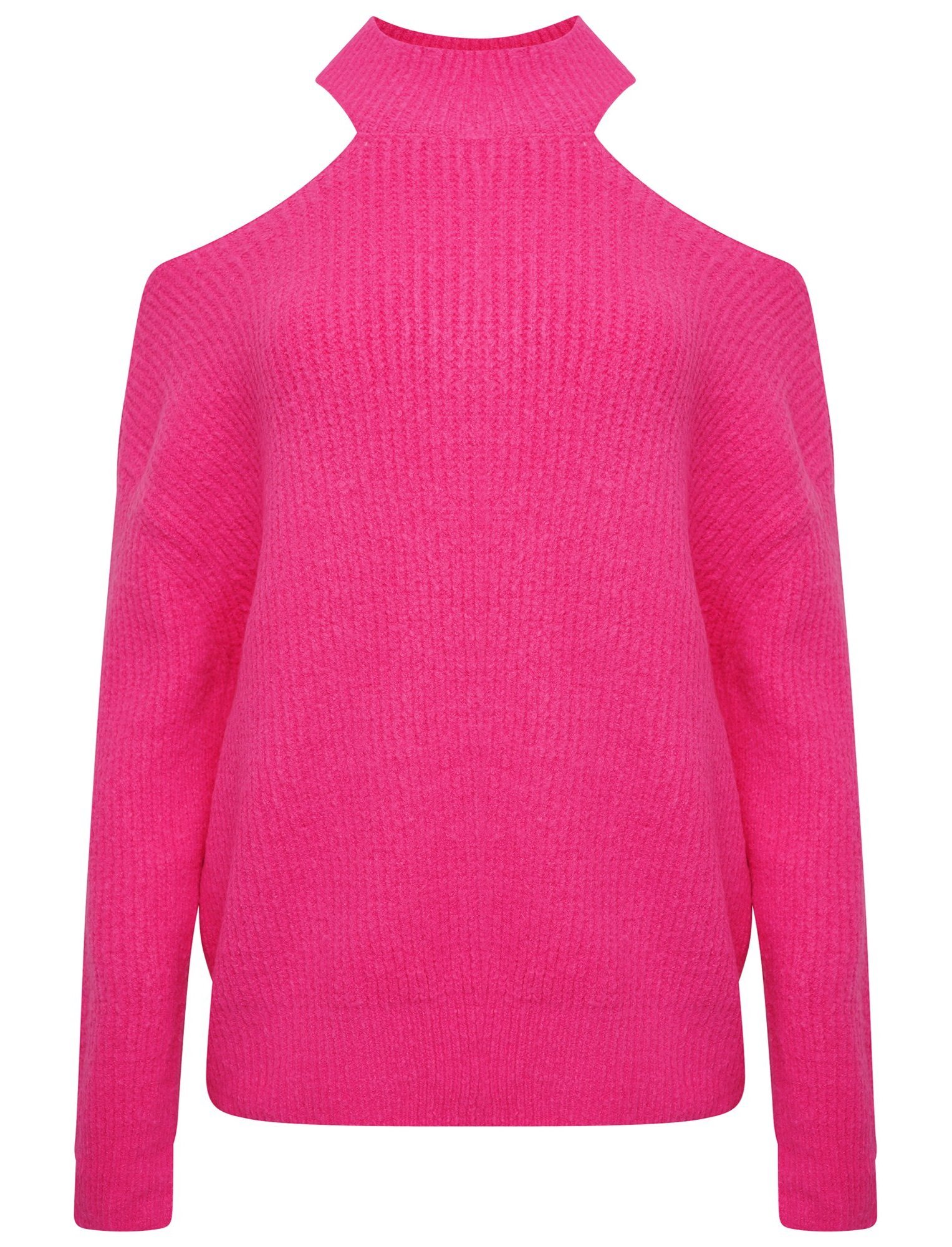 POLO NECK OVERSIZED CHUNKY KNIT JUMPER - FUCHSIA PINK - One Size
