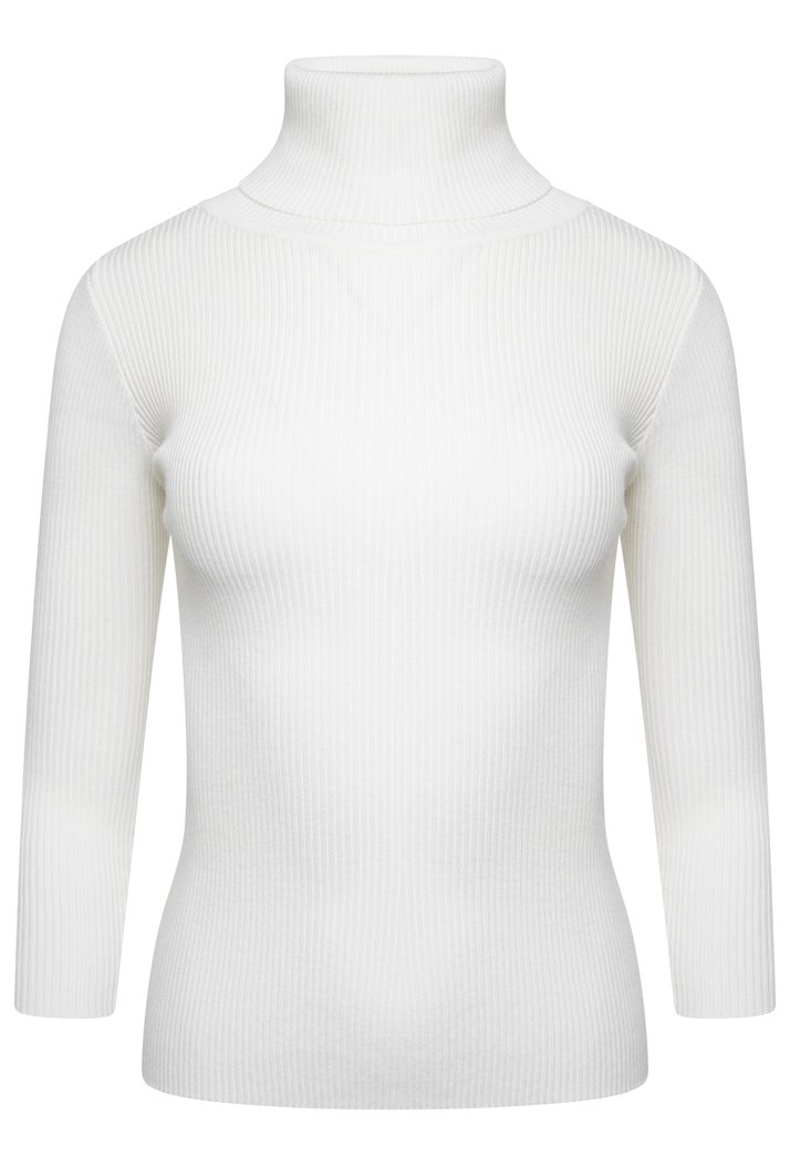 ROLL/POLO NECK RIBBED KNIT TOP - CREAM - M/L