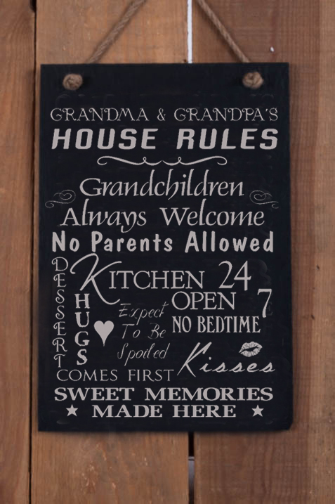 Grandma - Grandpa's House Rules - slate hanging sign - a great present