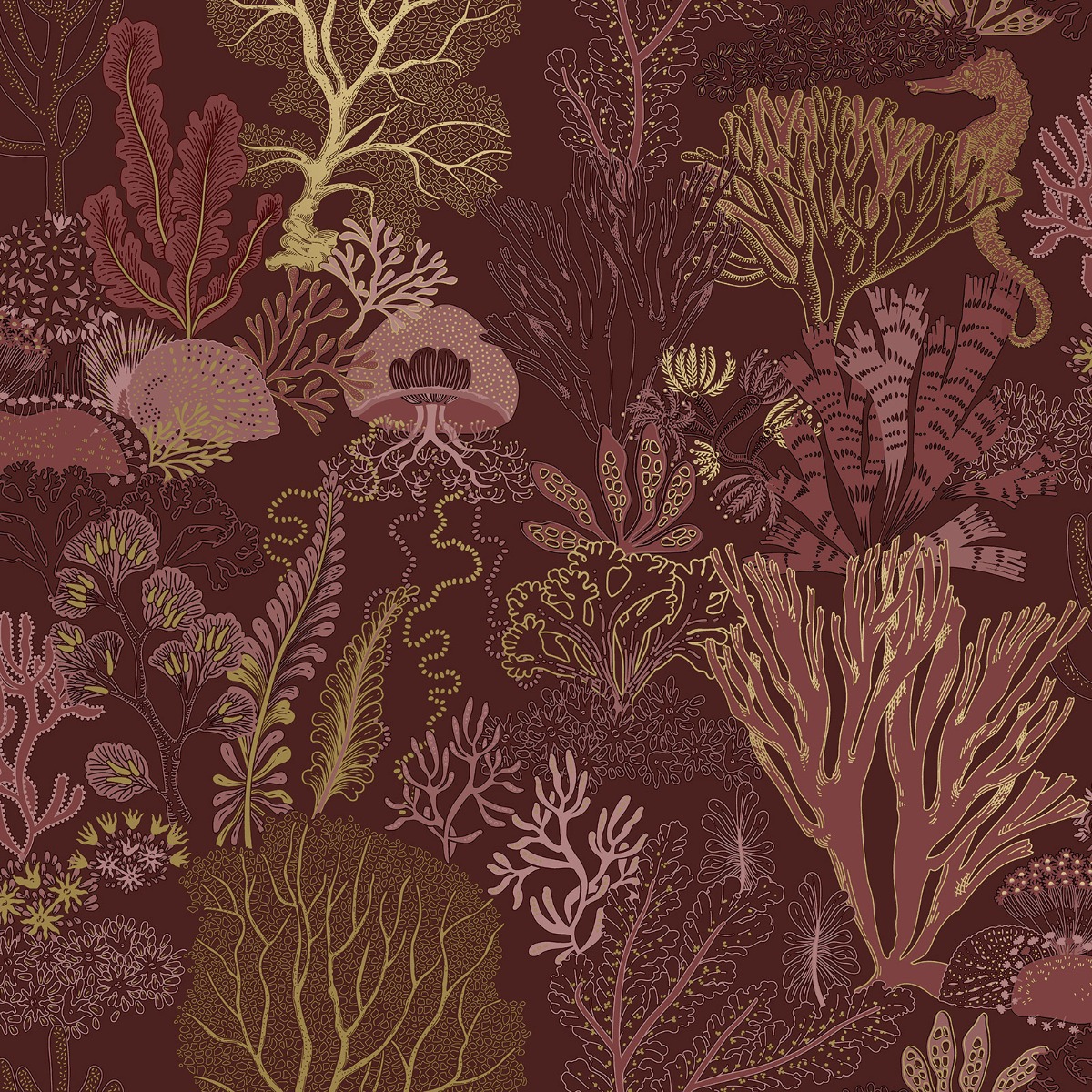 Underwater World Wallpaper Berry Red / Gold Holden 14340