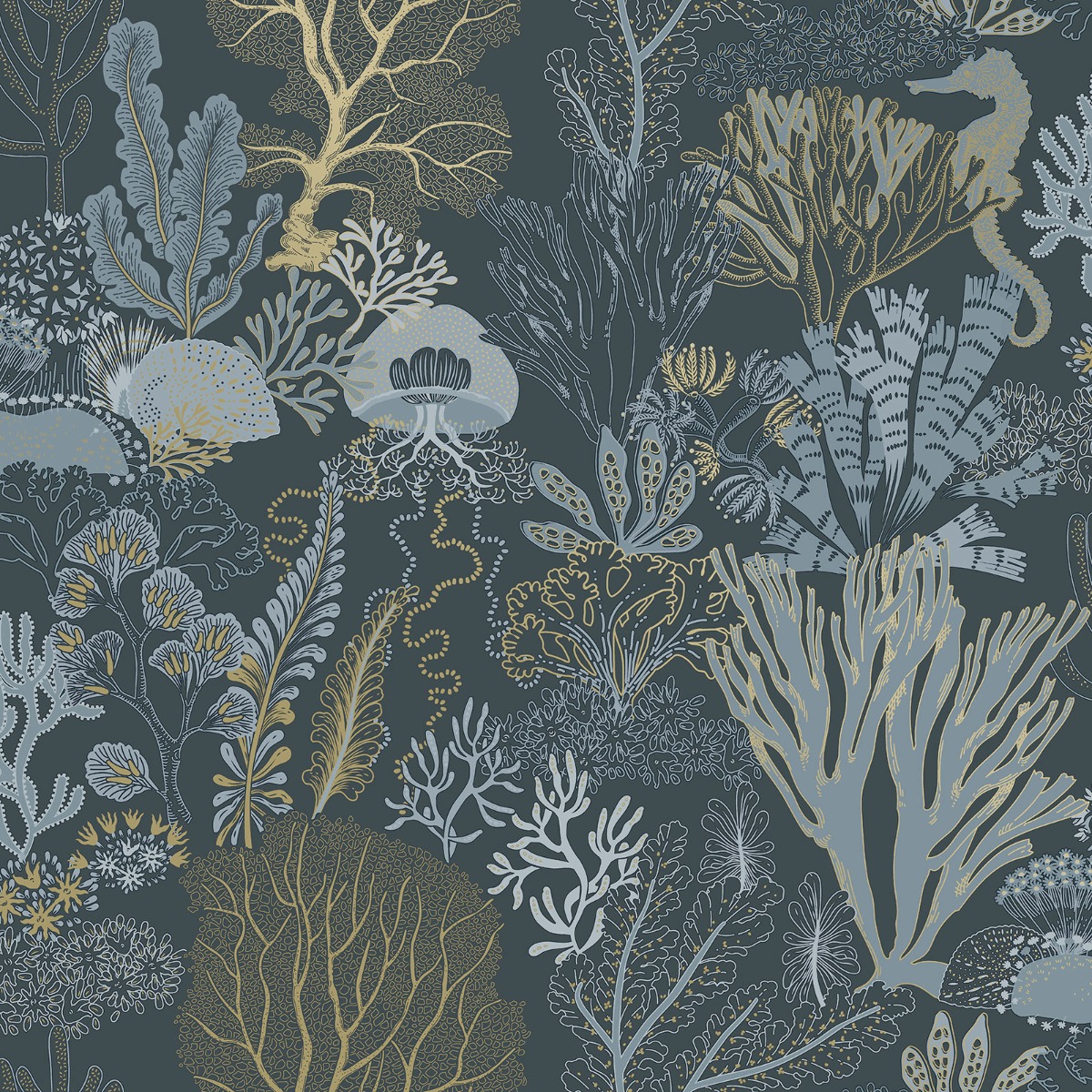 Underwater World Wallpaper Navy Blue / Gold Holden 14341