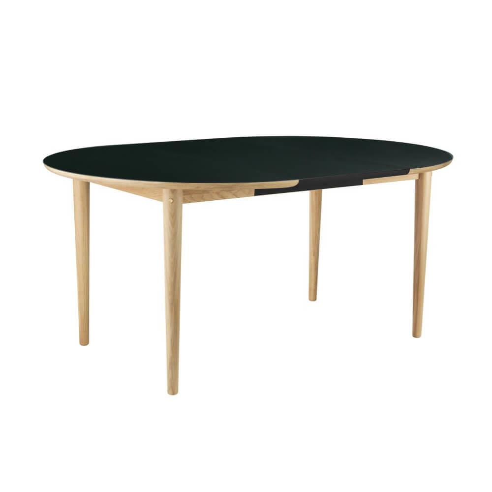 Fdb Mobler Bjork C62e Dining Table Solid Oak Black Linoleum 2 X 50cm Matt Black Extension Leaf Designer Furniture From Holloways Of Ludlow