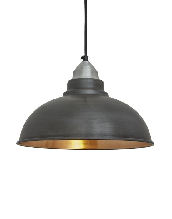 Old Factory Vintage Pendant Light Dark Pewter And Copper