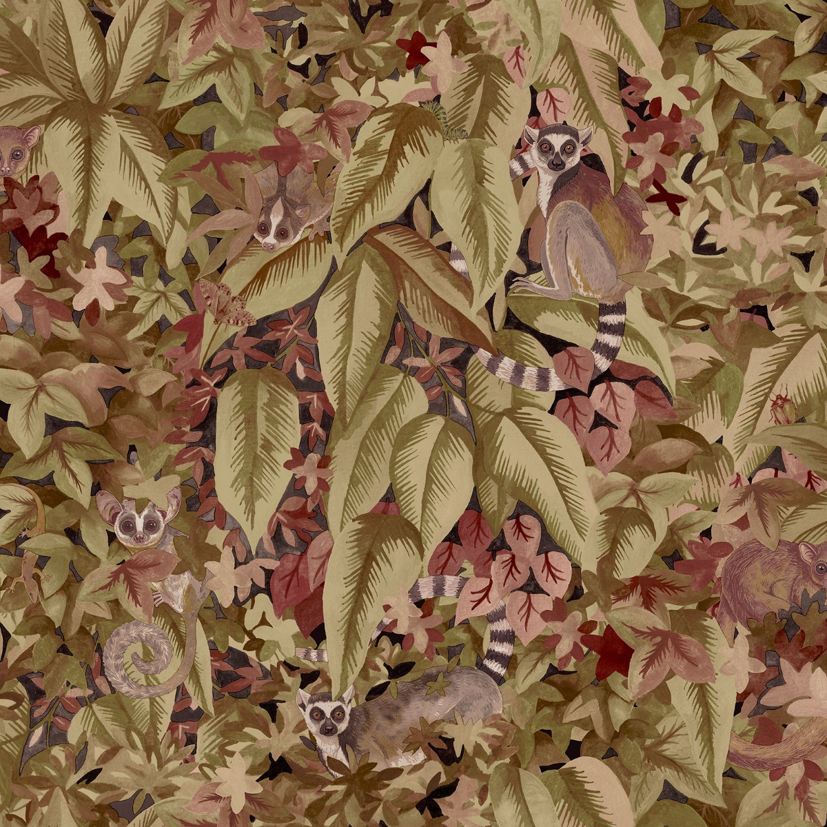 Lemur Leaves Wallpaper Berry Holden 14310