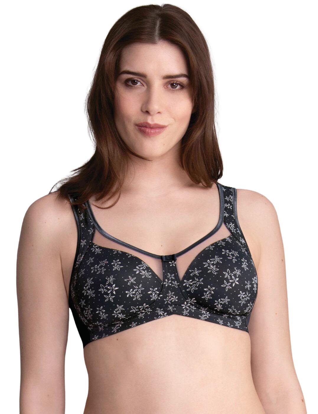 If you are looking for a new stylish everyday bra that provides essential support but amazing comfort, welcome your new best friend. This comfort bra with moulding is a part of the Clara Art range by Anita. The bra provides full coverage that flatters your bust with the semi-transparent panel at the decollete whilst the wireless style creates a natural shape. The moulding is made from micro ware and is double-layered in larger sizes. It is crafted from soft microfibre which features a modern print at the front and a plain opaque at the rear. This bra closes at the rear with a hook and eye closure and padded adjustable straps which are thicker at the front for additional support.  Comfort bra Wireless Moulded cups that are double-layered in larger sizes Full coverage Crafted from soft microfibre Front print with plain rear and sides with semi-transparent mesh at your decollete Hook and eye closure Thicker padded adjustable straps Country of origin: Myanmar Composition: 82% Nylon &pipe; 18% Elastane Listed in UK sizes  57438-101436-1314938 5854  Comfort Bra with Moulding