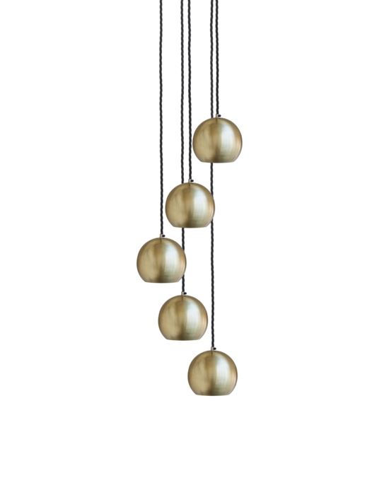 Globe Collection Pendant Light 5 Wire Clust Pendant Brass Black Twisted Flex