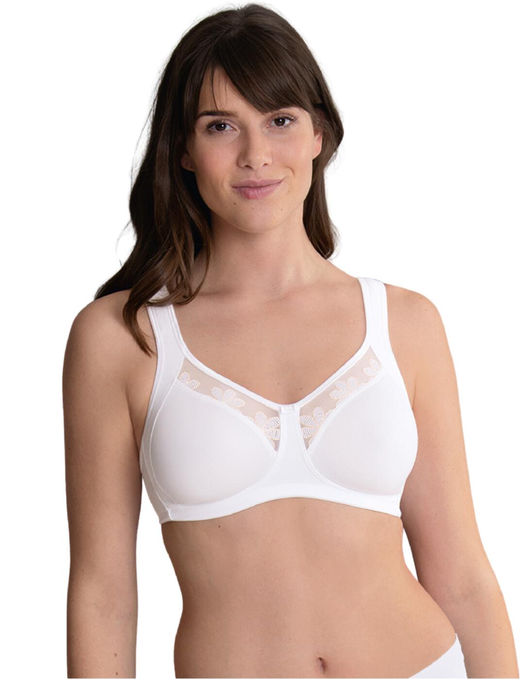 The Sophia collection by Anita is the perfect combination of comfort and an elegant style. This timeless comfortable bra has subtle floral embroidery on the semi-sheer tulle panel. The classic design offers full cup coverage and the padded straps relieve shoulder strain, perfect for all-day wear! Adjustable shoulder straps create the perfect fit and the wireless design offers all-day comfort.  Floral embroidery Full cup coverage Supportive panelled design Padded shoulder straps Wireless design Hook and eye closure Non-padded cups Country of origin: Myanmar Composition: 87% Nylon &pipe; 13% Listed in UK size  57449-101455-1313914 5808 Moulded Bra