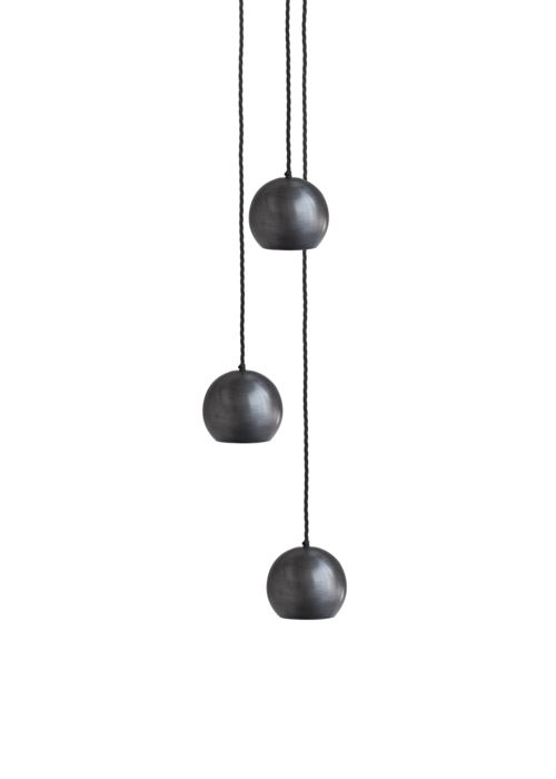 Globe Collection Pendant Light 3 Wire Cluster Pendant Pewter Black Twisted Flex