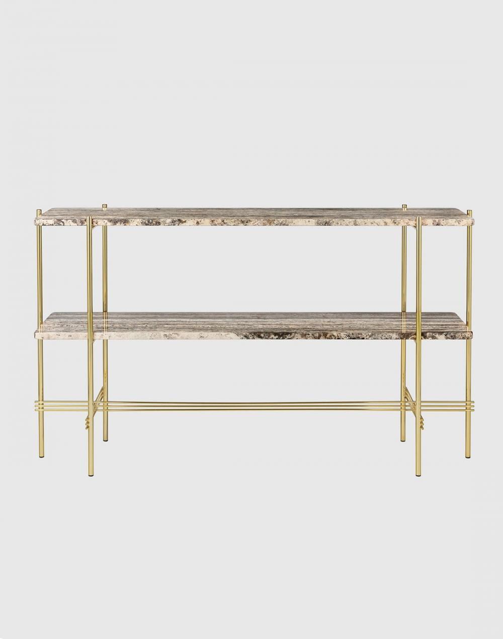 Ts Console Table Brass Frame 2 Shelves Travertinegrey