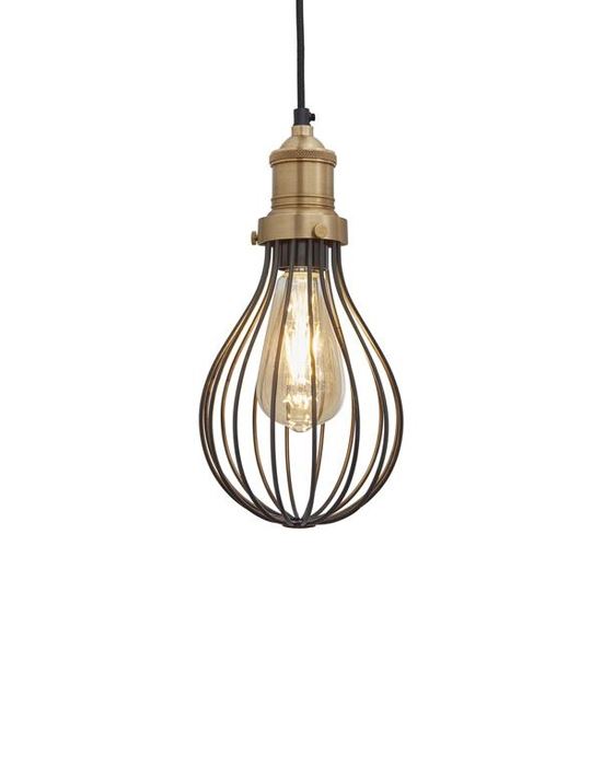 Cage Pendant Lights Balloon Dark Pewter Cage Brass Holder