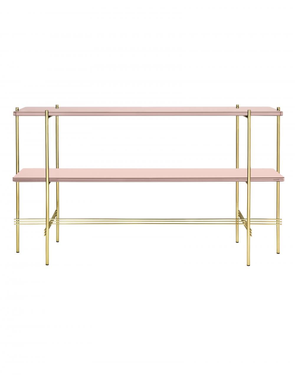 Ts Console Table Brass Frame 2 Shelves Glassvintage Red