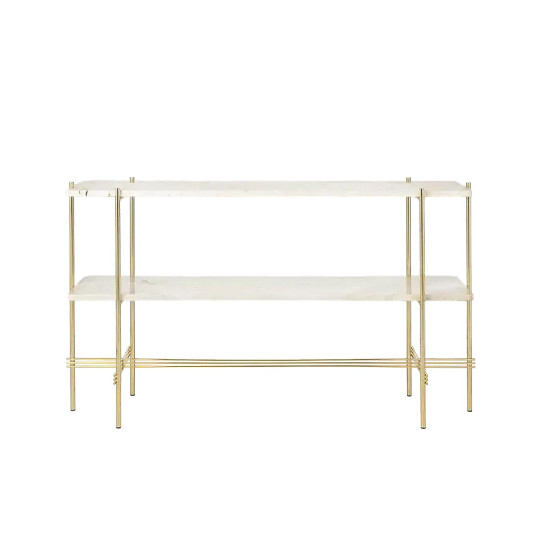 Ts Console Table Brass Frame 2 Shelves Travertinewhite