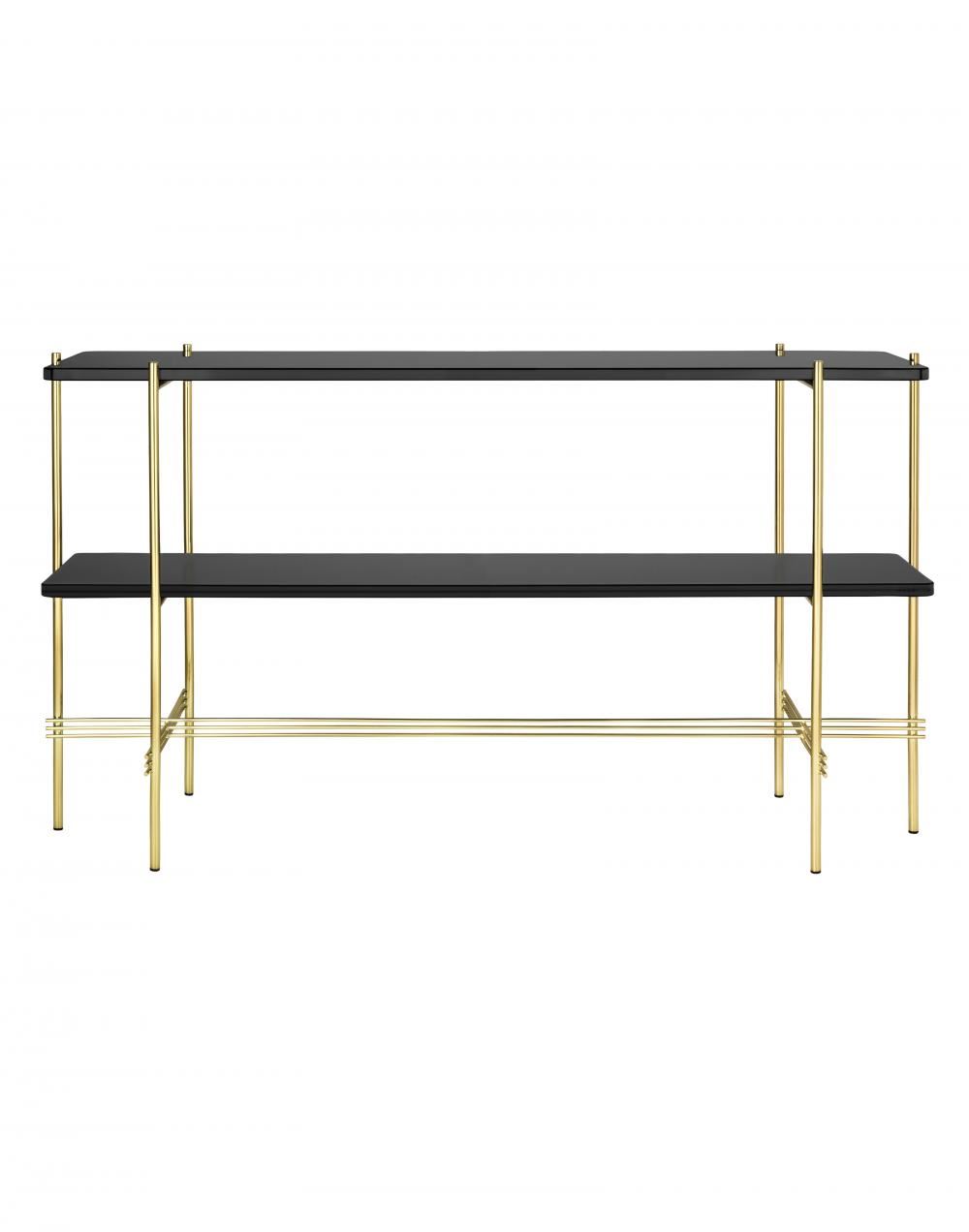 Ts Console Table Brass Frame 2 Shelves Glassgraphite Black