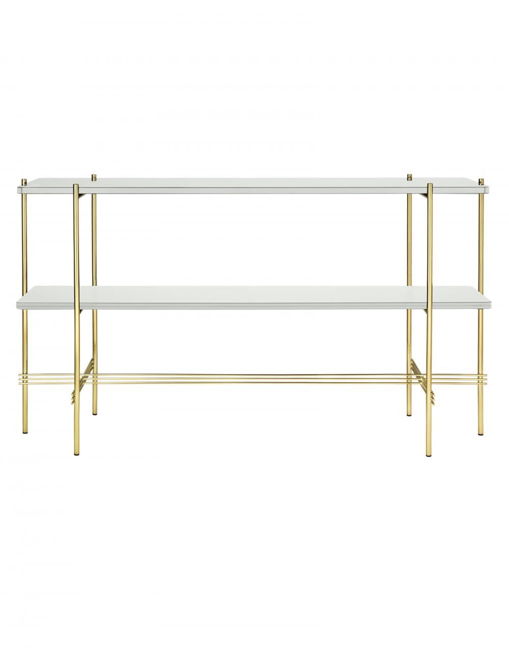 Ts Console Table Brass Frame 2 Shelves Glassoyster White
