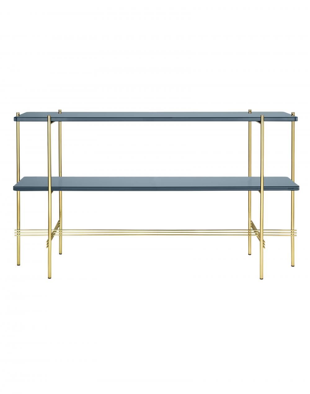 Ts Console Table Brass Frame 2 Shelves Glassblue Grey