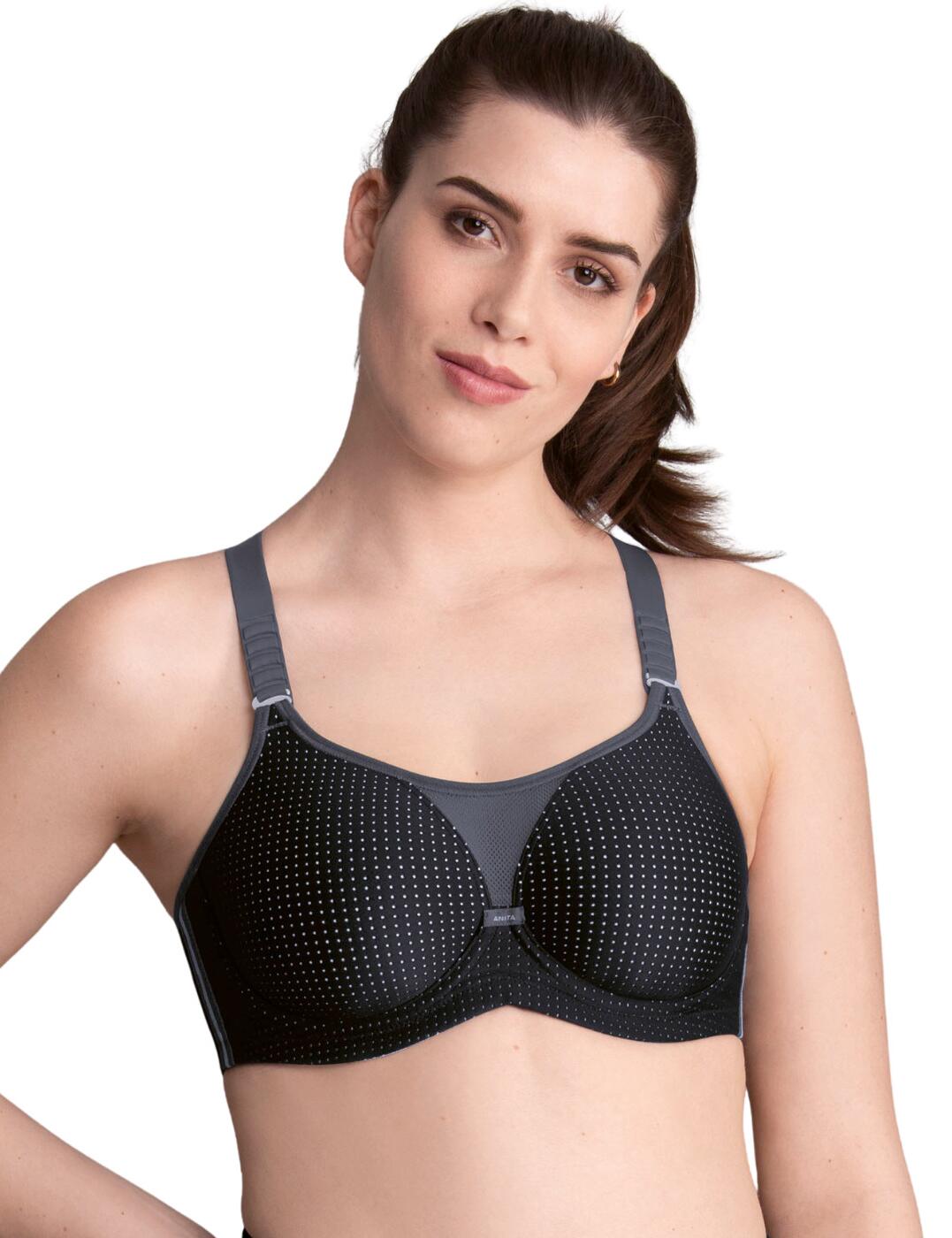 Look chic and feel supported whilst working out with the Performance Wire X sports bra by Anita Active. The maximum support design is perfect for any workout and the underwiring creates the utmost supportive fit. Adaptable straps allow you to wear it in a crossed-back style for added support and the premium elasticated fabric wicks away moisture and ensures a balanced body temperature.  Full cup coverage Moisture wicking fabric Supportive crossed adaptable straps Hook and eye closure Full cup coverage Underwired for added support Country of origin: Czech Republic Composition: 55% Nylon &pipe; 23% Polyester &pipe; 22% Elastane Listed in UK sizes  57481-101499-1314717 5599 Underwired Sports Bra