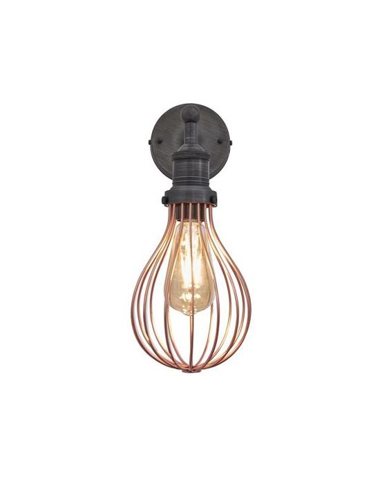 Orlando Cylinder Wire Cage Retro Wall Light Copper Balloon Pewter Holder