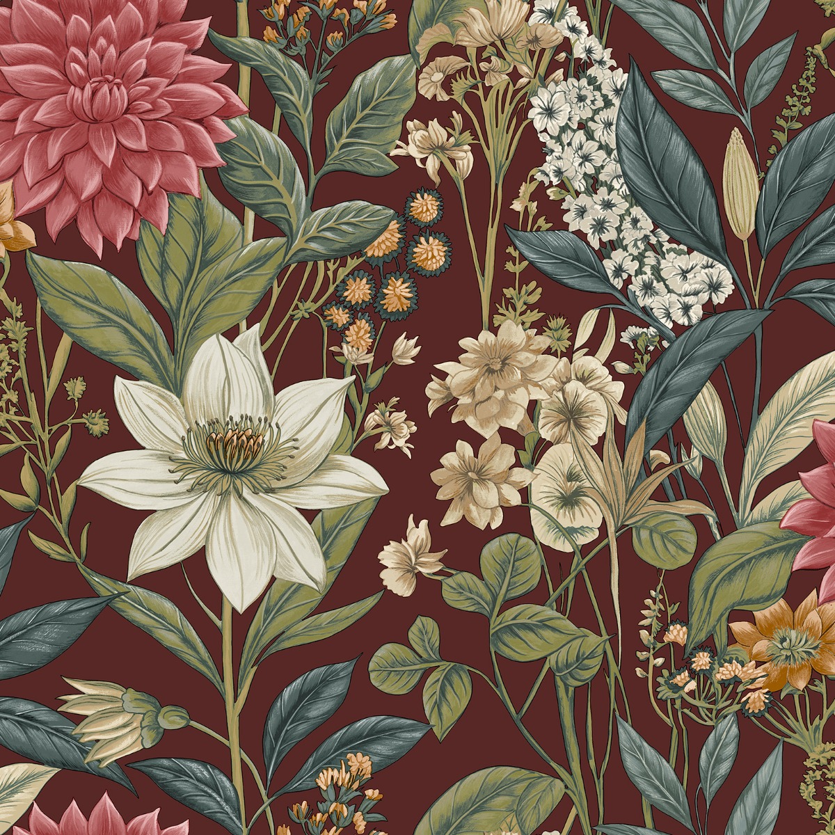 Grand Floral Wallpaper Berry Holden 14321