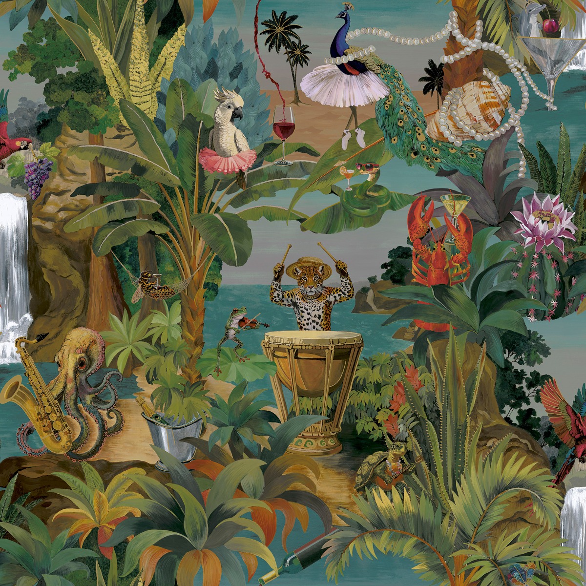 Animal Beach Party Wallpaper Multi Holden 14350