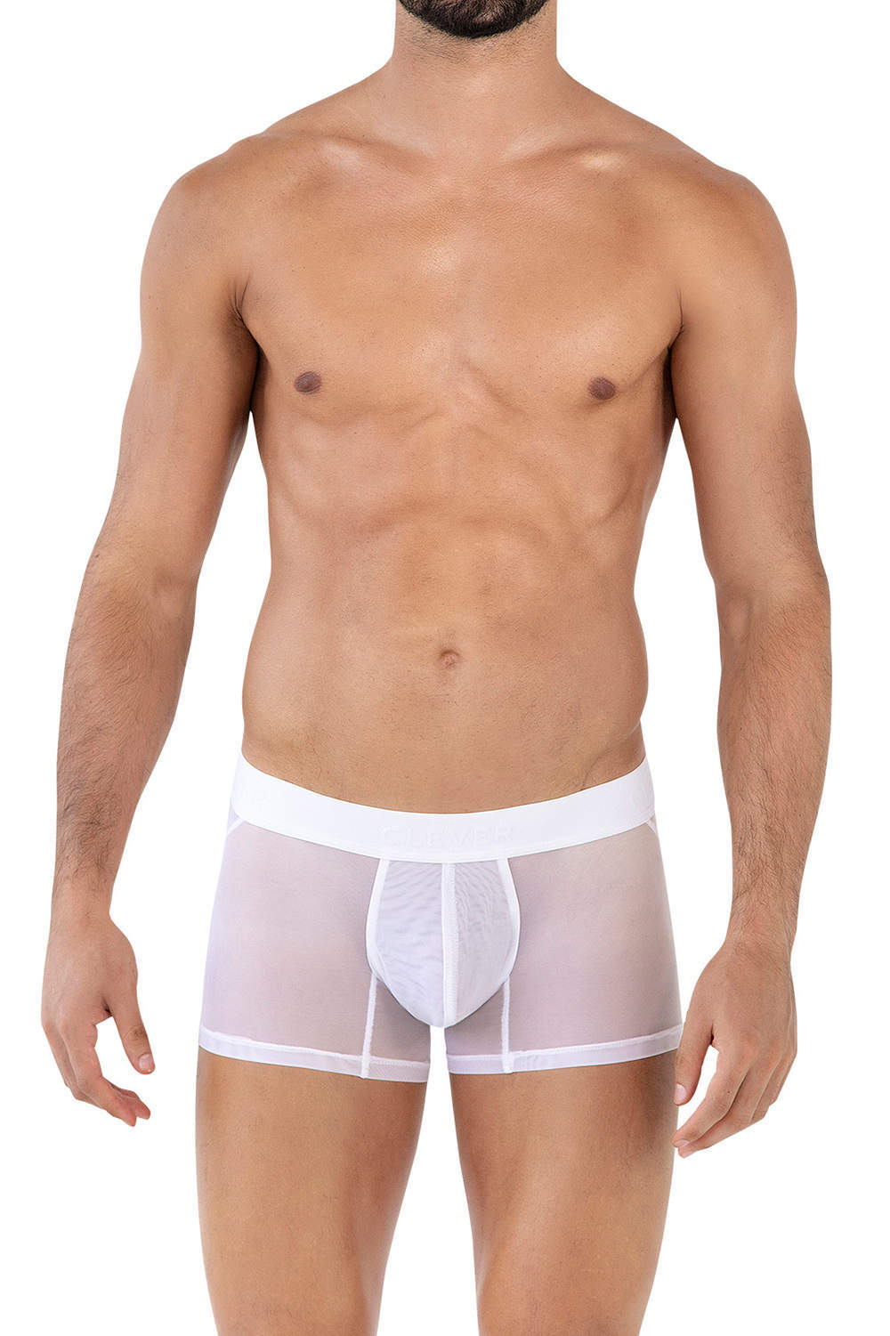 Clever Moda Yin Yang Trunk men’s mesh underwear boxer brief. Silky see through male short - longer leg and lined pouch. Shop sexy undies for him today