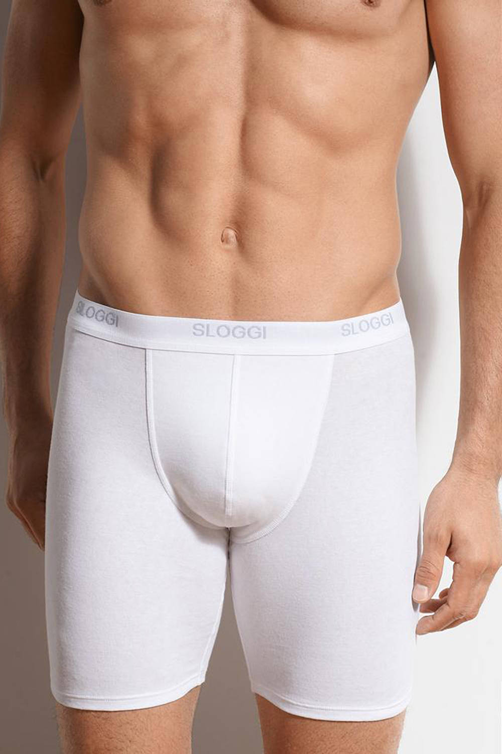 Shop Sloggi Basic Long Boxers – luxury cotton men's underwear shorts. Breathable male underpants with a longer leg. International shipping. Buy now