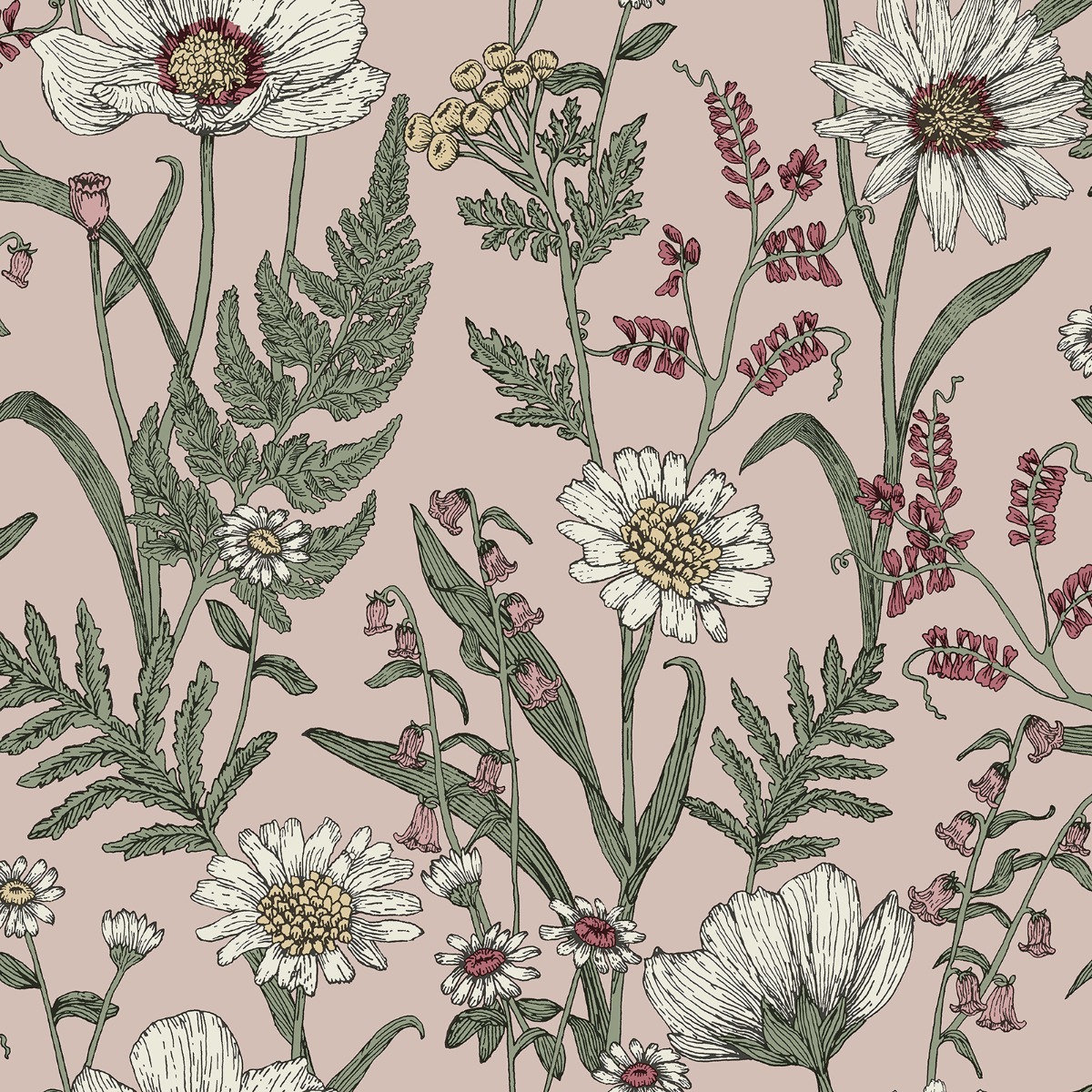 Fine Decor Fine Décor Wild Meadow Forest Wallpaper Blush Pink Green Paste The Wall Floral Botanical, Pink