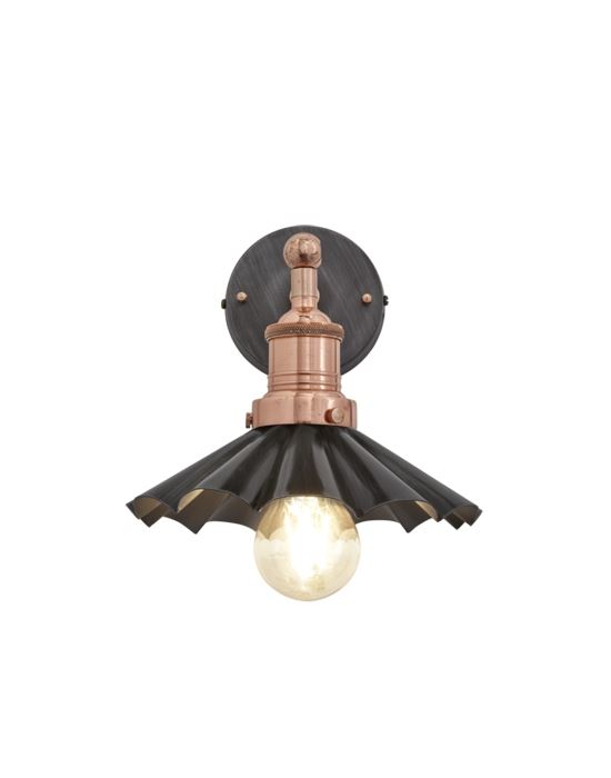Brooklyn Vintage Antique Sconce Wall Lamp Umbrella Pewter Shade Copper Holder