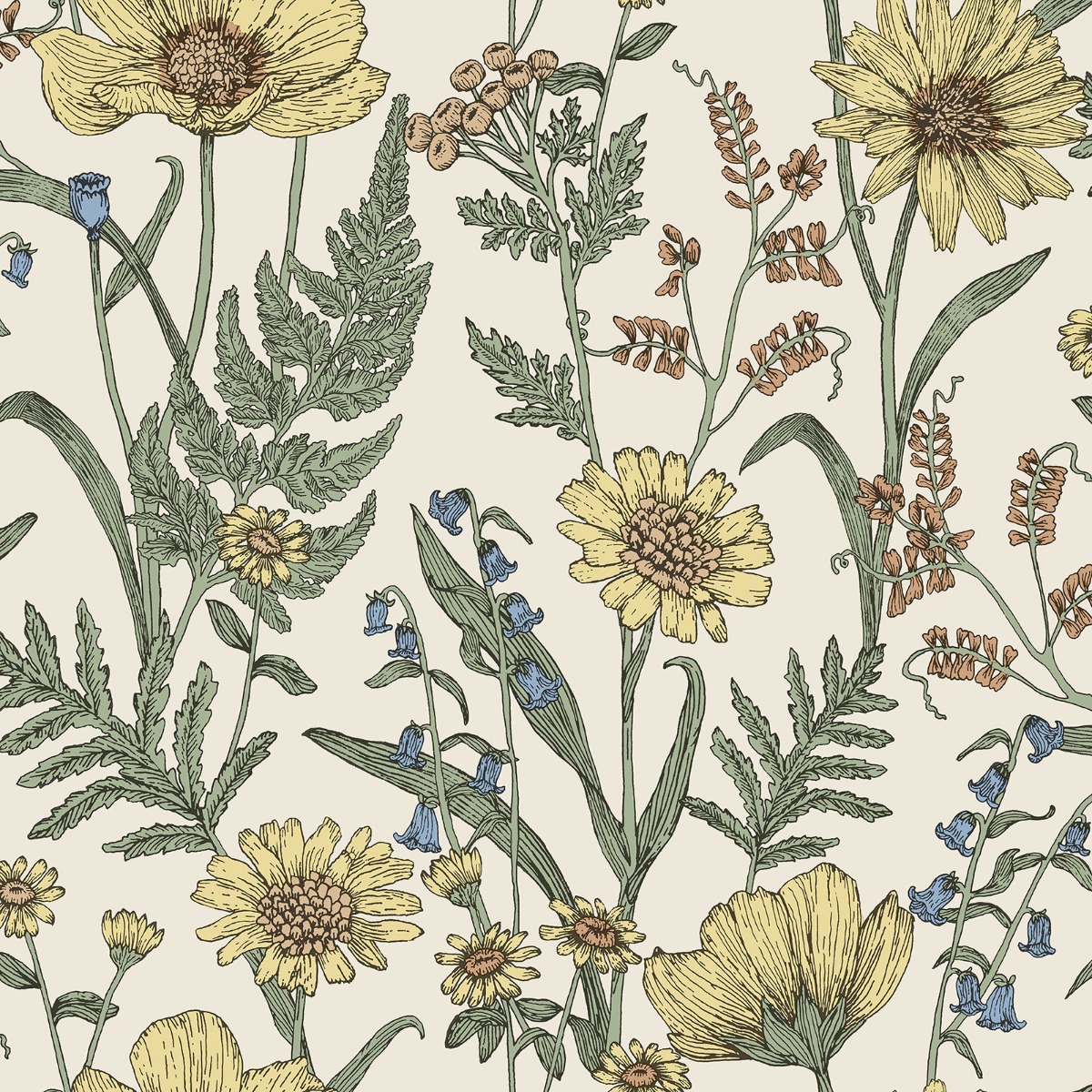 Fine Decor Fine Décor Wild Meadow Forest Wallpaper Cream Pink Green Paste The Wall Floral Botanical, Cream