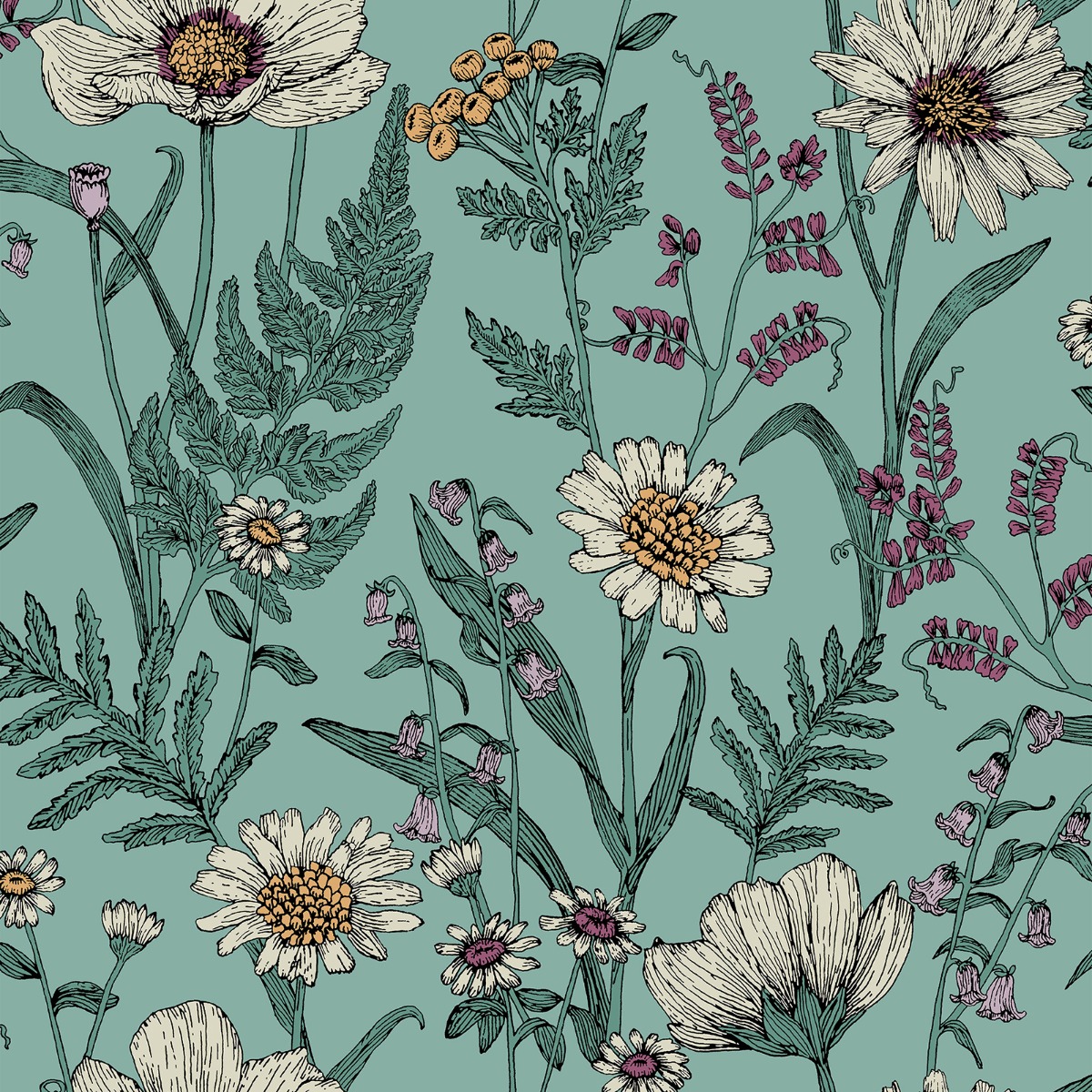 Fine Decor Fine Décor Wild Meadow Blue Wallpaper Floral Flowers Leaves Paste The Wall, Blue