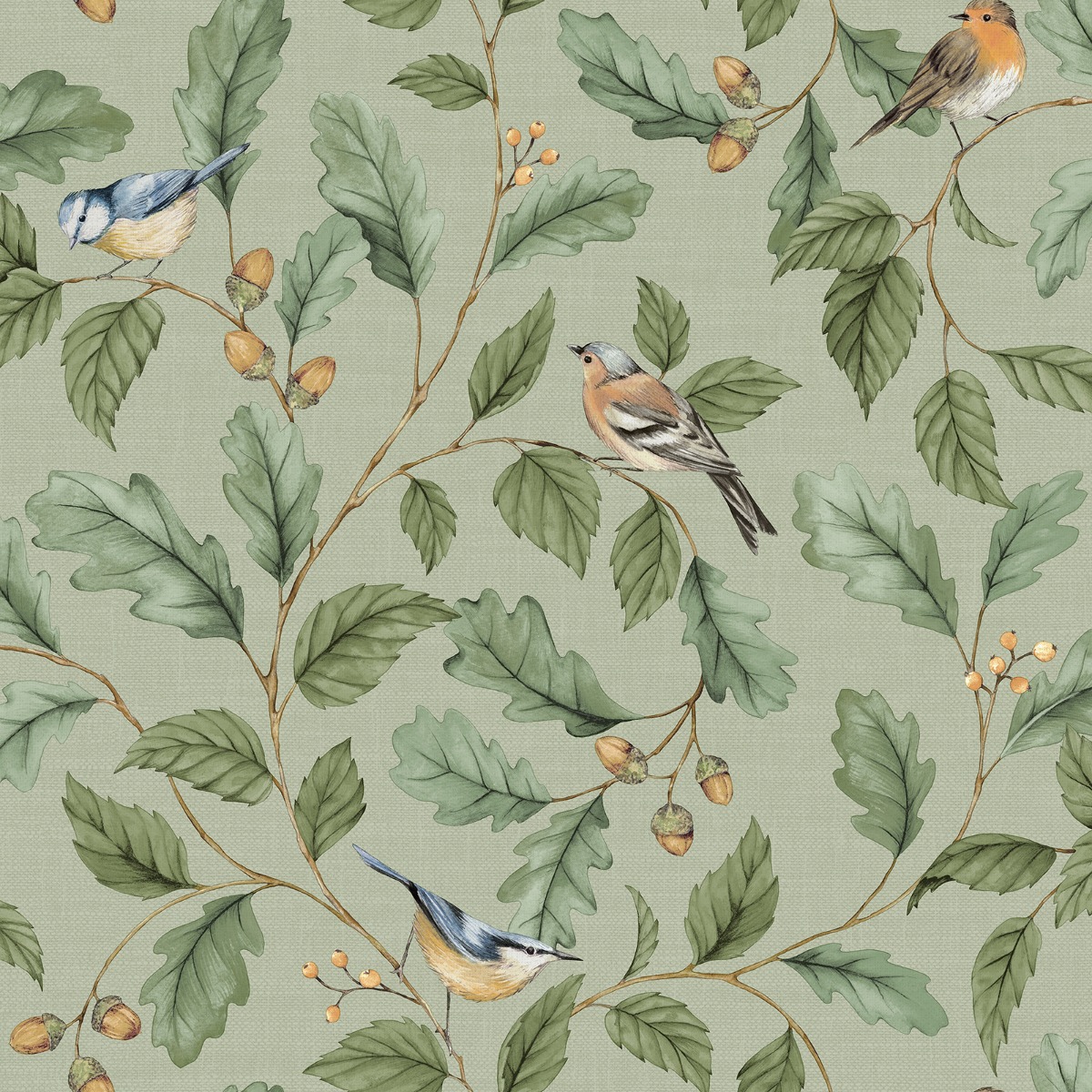 Oakleigh Trail Wallpaper Sage Green Crown M1883