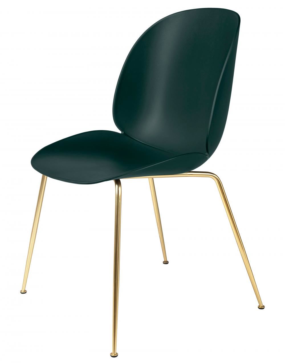 Beetle Dining Chair Conic Base Unupholstered Semi Matt Brass Base Dark Green